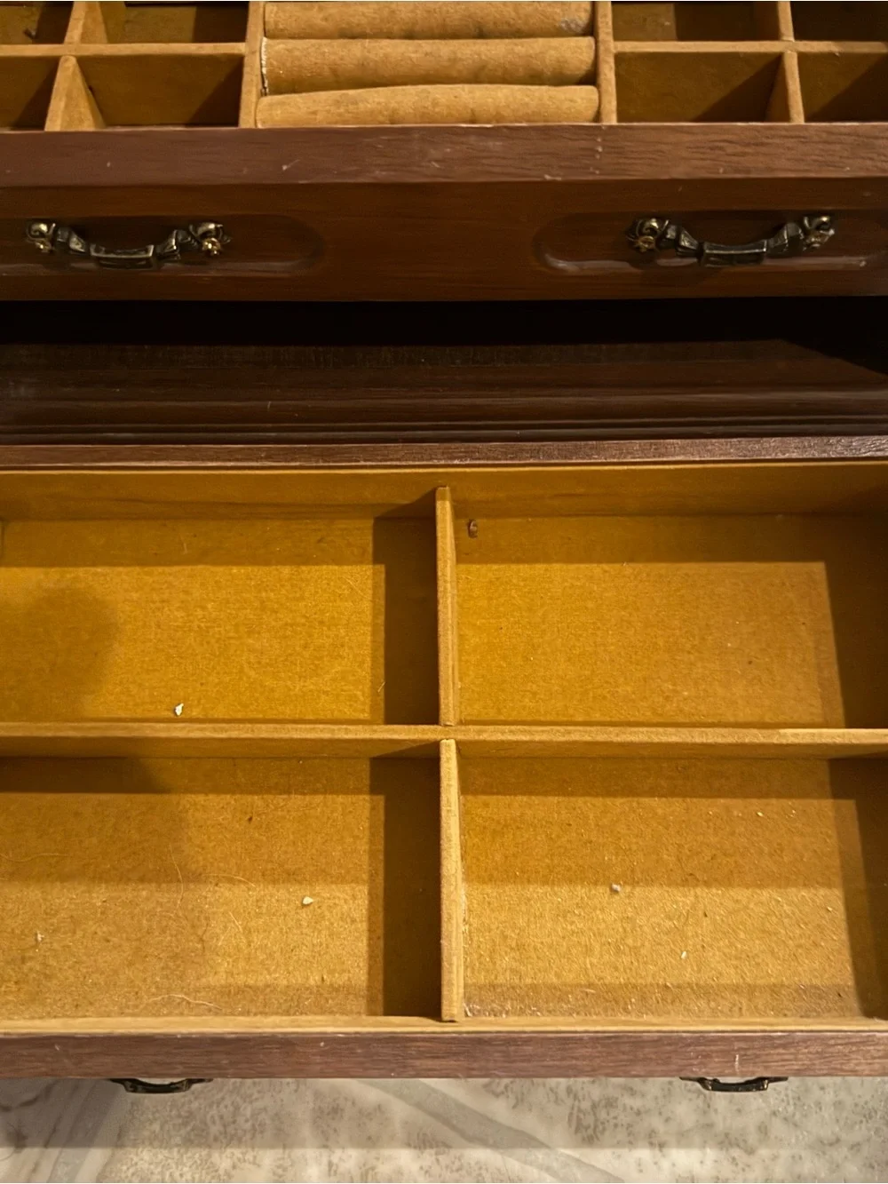 Wood-Finish Jewelry Organizer with Etched Glass Panels - Brown